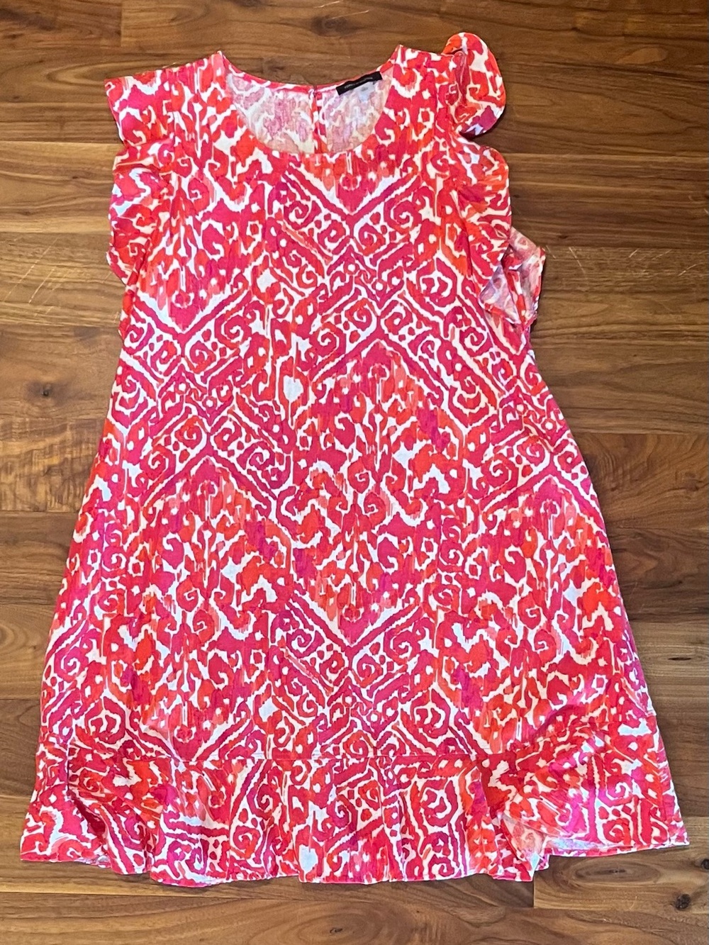 Tommy Hilfiger ruffled sleeveless shift dress… orange Ikat pattern